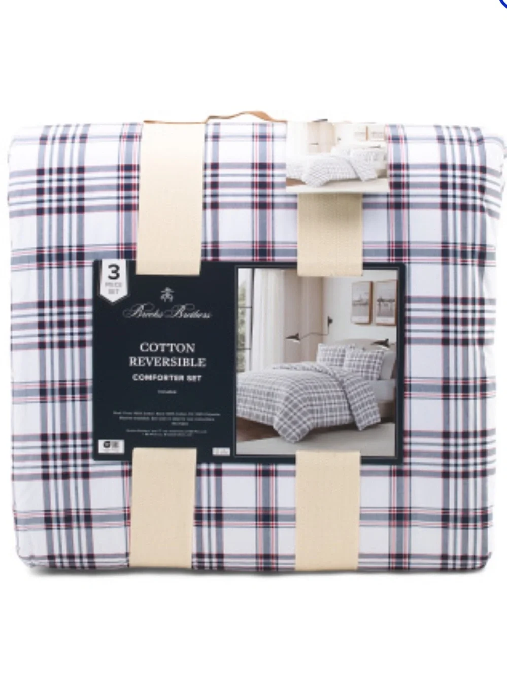 Brooks Brothers Cotton Reversible Comforter Set - White Plaid